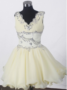 Beading Romantic A-line V-neck Mini-length Little Girl Pageant Dress