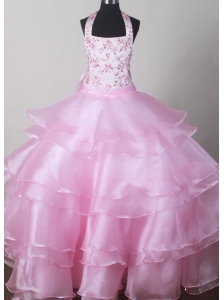 Beautiful Halter Top Little Girl Pageant Dresses  With Embroidery Decorate Bodice