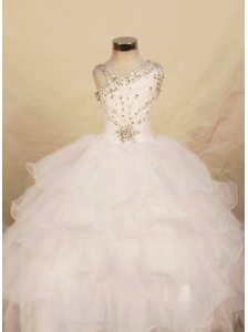 Beautiful White Ball gown Organza One Shoulder Floor-length Beading Little Girl Pageant Dresses