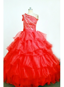 Brand New Ball Gown One Shoulder Red Little Girl Pageant Dresses Floor-Length