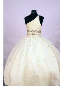 Cute Ball gown One Shoulder Floor-length Organza Yellow Beading Little Girl Pageant Dresses