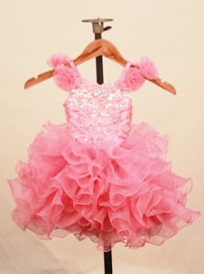 Elegant Ruffles Baby Pink Little Girl Pageant Dress With Hand Made Flowers Scoop Neck