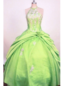 Fashionable Spring Green Ball Gown Little Girl Pageant Dress Halter Hand Made Flower Taffeta