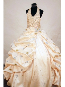 Gorgeous Taffeta Ball gown Halter Yellow Floor-length Beading Little Girl Pageant Dresses