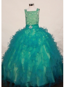 Lovely Green Ruffles Little Girl Pageant Dress Square Floor-Length In 2013