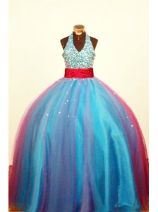 Multi-color Halter Little Girl Pageant Dress Beaded Decorate Bust Beading Ball Gown In 2013