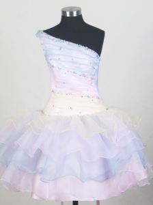 One Shoulder and Ruffled Layers For Colorful Little Girl Pageant Dresses  With Beading