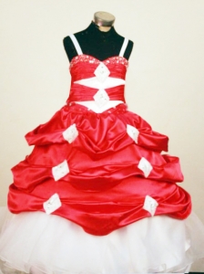 Perfect Red and White Spaghetti Straps Little Girl Pageant Dresses With Pick-ups In 2013