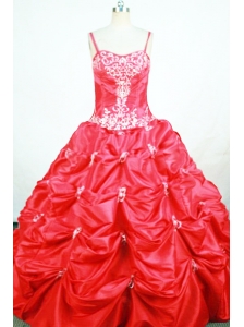 Pick-ups Straps Floor-length Red Taffeta Appliques Little Girl Pageant Dresses