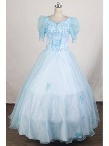 Short Sleeves and Light Blue For Fashionable Little Girl Pageant Dresses With Beading