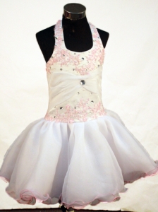 Sweet Appliques and Beading Decorate Bodice Ball Gown Halter Short Little Girl Dress