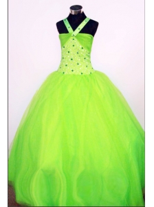 Sweet Ball Gown Halter Top Floor-length Spring Green Beading Little Girl Pageant Dresses