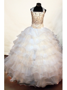 With Romantic Flower Girl Pageant Dress For Party With Beaded Decorate Halter Neckline Bowknot