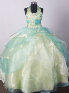 Yellow Green Little Girl Pageant Dresses With Beading Hand Made Flower