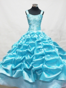 Baby Blue Little Girl Pageant Dresses With Appliques and Pick-ups