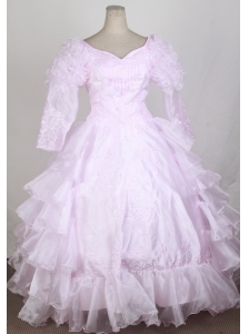 Baby Pink 2013 Popular Flower Girl Pageant Dress With Long Sleeves Embroidery and Ruffled Layers Decorate
