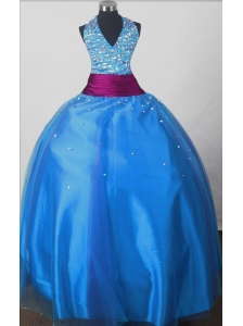 Beaded Decorate Bodice Sweet Ball Gown Little Girl Pageant Dress Halter Top Floor-length