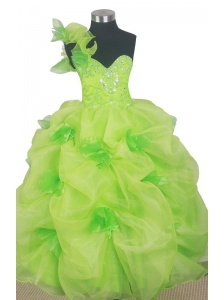 Beading Cute Ball Gown Little Girl Pageant Dress One Shoulder Floor-length