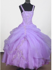 Beautiful Appliques With Beading Little Girl Pageant Dress Ball Gown Strap Floor-length