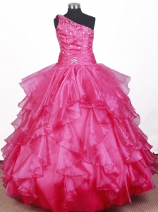 Beautiful Beading Ruffles Ball Gown Little Girl Pageant Dress One Shoulder Floor-length