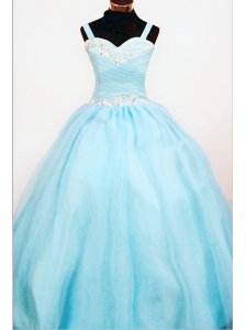 Popular Ball Gown Straps Custom Made Aqua Blue Appliques Little Girl Pageant Dresses