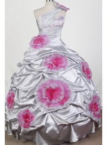 Popular Beading Hand Made Flowers Ball Gown One Shoulder Floor-length Little Girl Pageant Dress