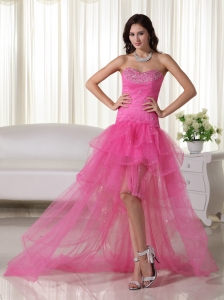 Pink A-Line / Princess Sweetheart High-low Organza Beading Prom Dress