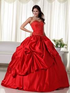 Red Ball Gown Sweetheart Floor-length Embroidery Quinceanera Dress