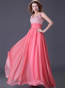 Watermelon Red Chiffon Prom / Homecoming Dress with Silver Beading for 2013