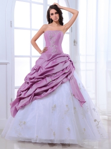 Cute Embroidery Flower Ruffle Beading Strapless Sweet Quinceanera Dress