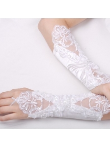Fabulous Satin Fingerless Elbow Length Bridal Gloves With Appliques