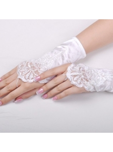 Gorgeous Satin Fingerless Wrist length Bridal Gloves With Appliques