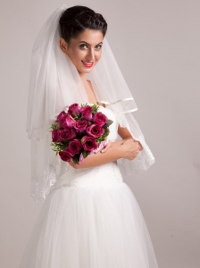Elegant Rose Red Hand-tied Wedding Bridal Bouquet