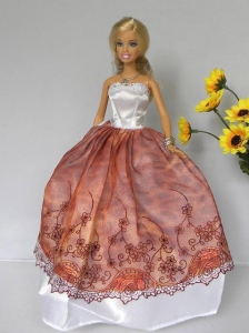 Elegant Rust Red And White Strapless Lace Made To Fit The Quinceanera Doll Dol