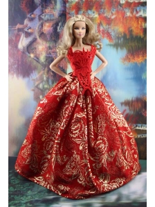 Luxurious Red Gown With Embroidery Made To Fit The Quinceanera Doll Dress