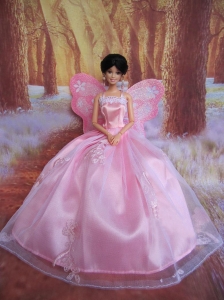 Rose Pink Straps Ball Gown Made To Fit The Quinceanera Doll