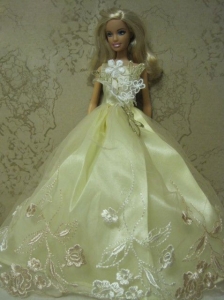 Yellow Green Handmade Dress With Embroidery Gown For Quinceanera Doll