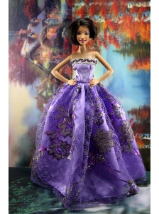 Appliques New Fashion Princess Purple Dress Gown For Quinceanera Doll
