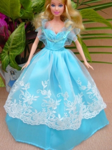 Baby Blue And Off The Shoulder Ball Gown For Quinceanera Doll