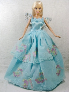 Beautiful Blue Princess Dress With Appliques Gown For Quinceanera Doll