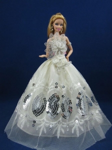 Beautiful White Dress With Sequins Made To Fit The Quinceanera Doll