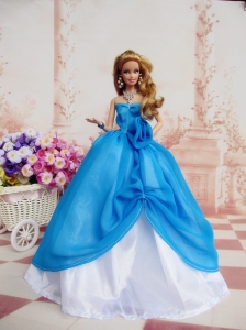 Elegant Ball Gown Blue Dress Made To Fit The Quinceanera Doll