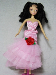 Elegant Pink Dress With Flower Tea-length For Quinceanera Doll