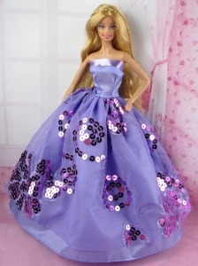 Fashion Purple Princess Dress With Sequins Gown For Quinceanera Doll