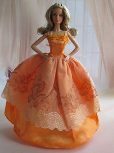 Lovely Handmade Orange Beading Ball Gown Quinceanera Doll Dress