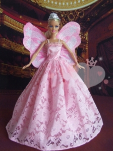 Lovely Princess Handmade Baby Pink Straps Party Clothes Fashion Dress For Quinceanera Doll