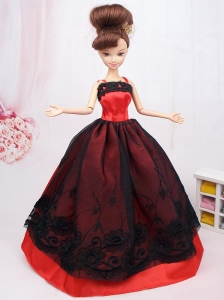 New Beautiful Black And Red Handmade Party Clothes Fashion Dress For Quinceanera Doll