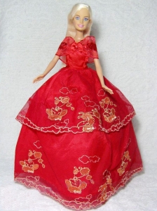 Pretty Red Gown With Embroidery Dress For Quinceanera Doll