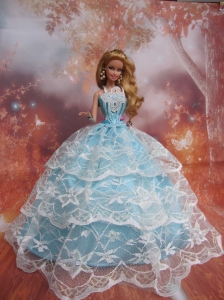 Sweet Lace Over Skirt To Light Blue Quinceanera Doll Dress