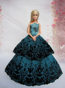 Teal A-line Dress Quinceanera Doll With Appliques And Floor-length